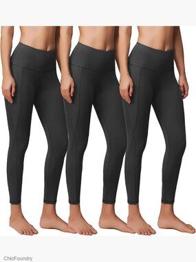 3 Pack Compression Leggings with Pockets, Tummy Control Workout Pants